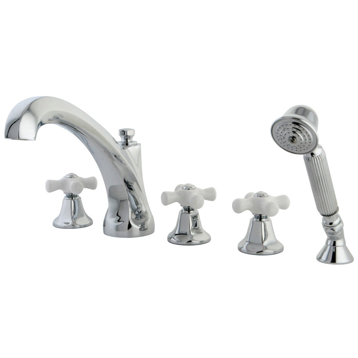 Kingston Brass Roman KS432X5PX-P 3-Cross Handles Tub Faucet with Hand Shower