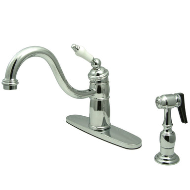Kingston Brass Victorian Single Handle Kitchen Faucet with Brass Sprayer and Porcelain Lever Handle-Kitchen Faucets-Free Shipping-Directsinks.