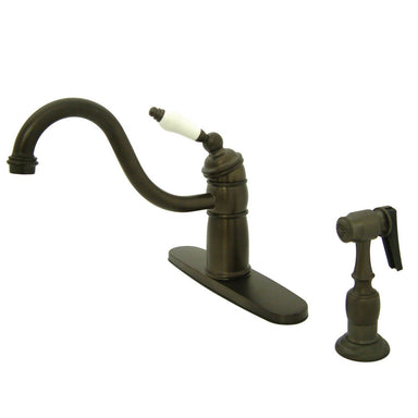 Kingston Brass Victorian Single Handle Kitchen Faucet with Brass Sprayer and Porcelain Lever Handle-Kitchen Faucets-Free Shipping-Directsinks.