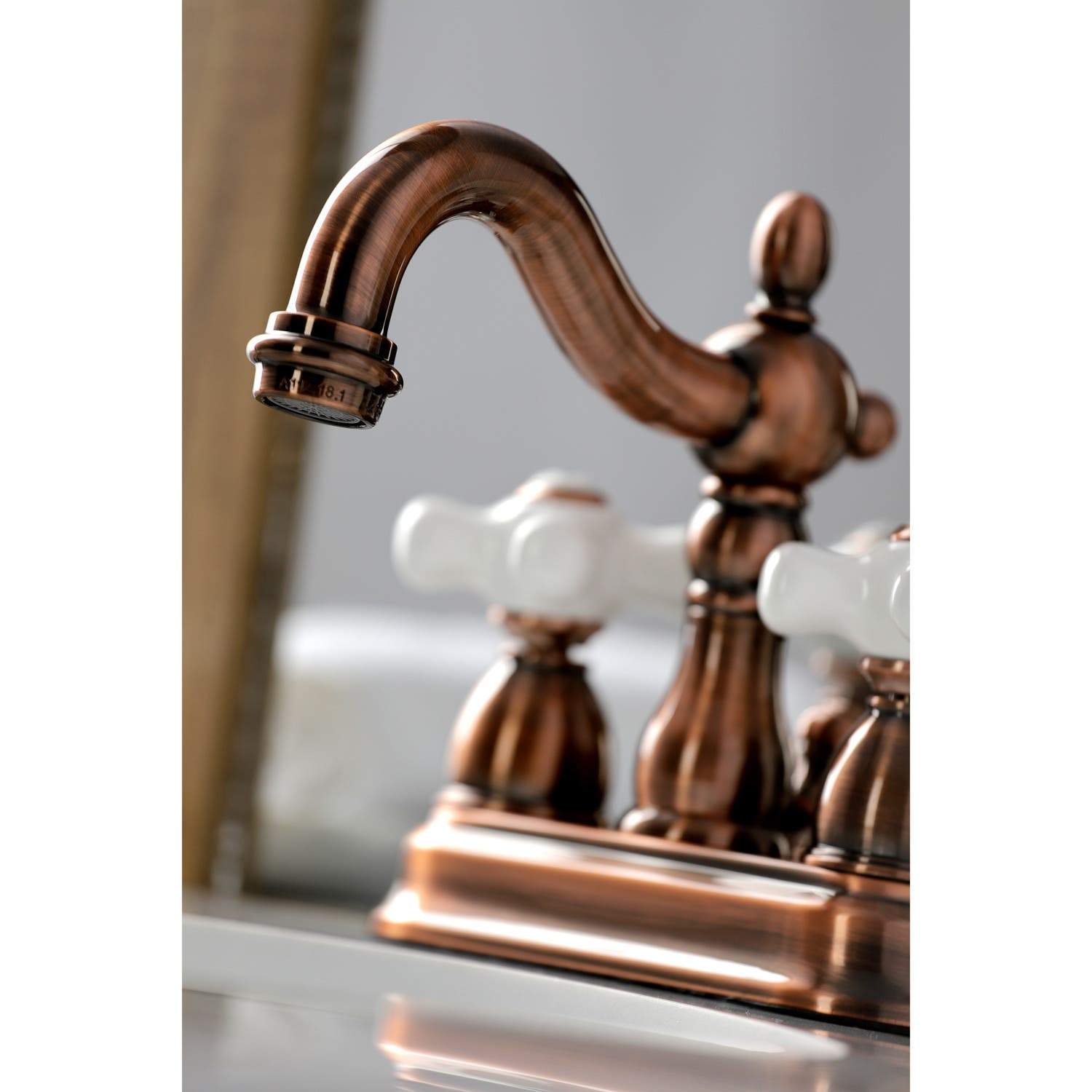 Kingston Brass KB160PXAC Heritage 4 in. Centerset Bathroom Faucet, Antique Copper