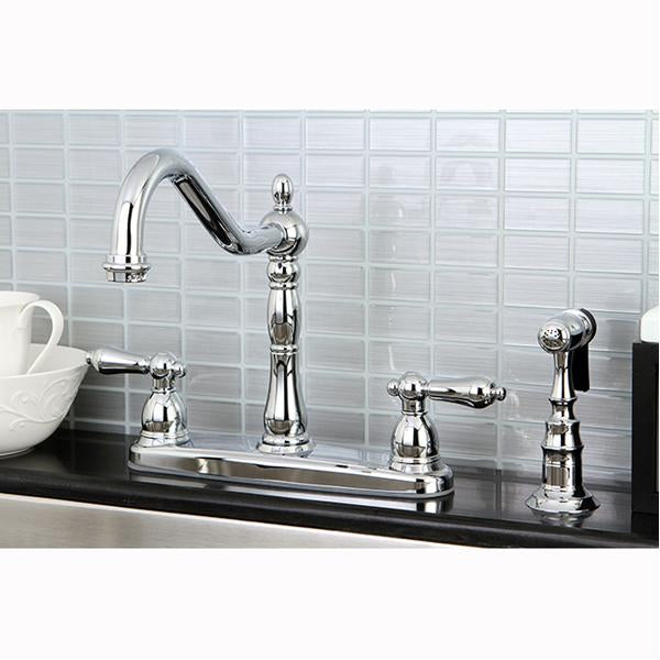 Kingston Brass Heritage 8" Center Kitchen Faucet with Brass Sprayer-Kitchen Faucets-Free Shipping-Directsinks.