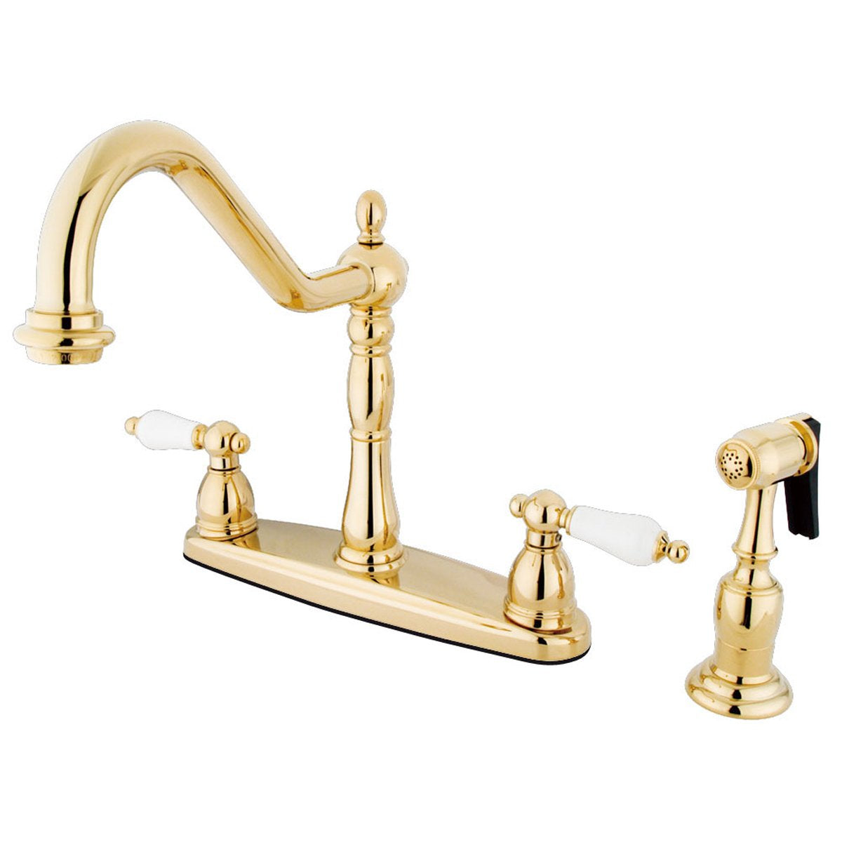 Kingston Brass Heritage 8" Center Kitchen Faucet with Brass Sprayer and Porcelain Lever Handle-Kitchen Faucets-Free Shipping-Directsinks.