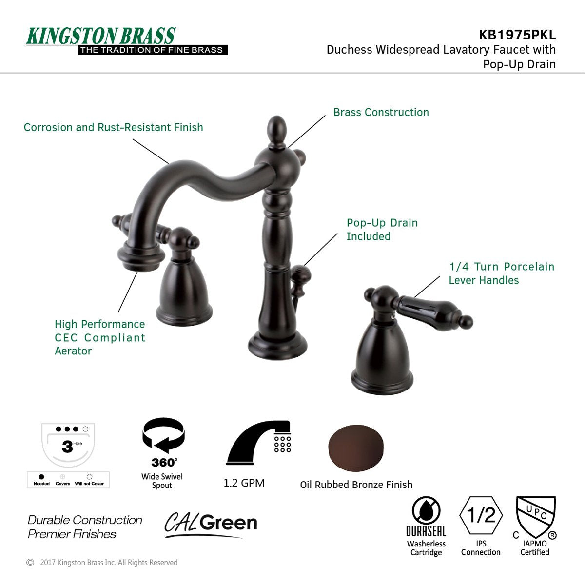 Kingston Brass Duchess 8-Inch Widespread Bathroom Faucet