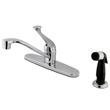 Kingston Brass Chatham Single Handle Kitchen Faucet with Black Sprayer in Polished Chrome-Kitchen Faucets-Free Shipping-Directsinks.