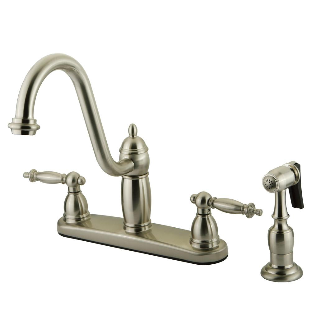 Kingston Brass Templeton Double Handle 8" Kitchen Faucet with Brass Sprayer-Kitchen Faucets-Free Shipping-Directsinks.