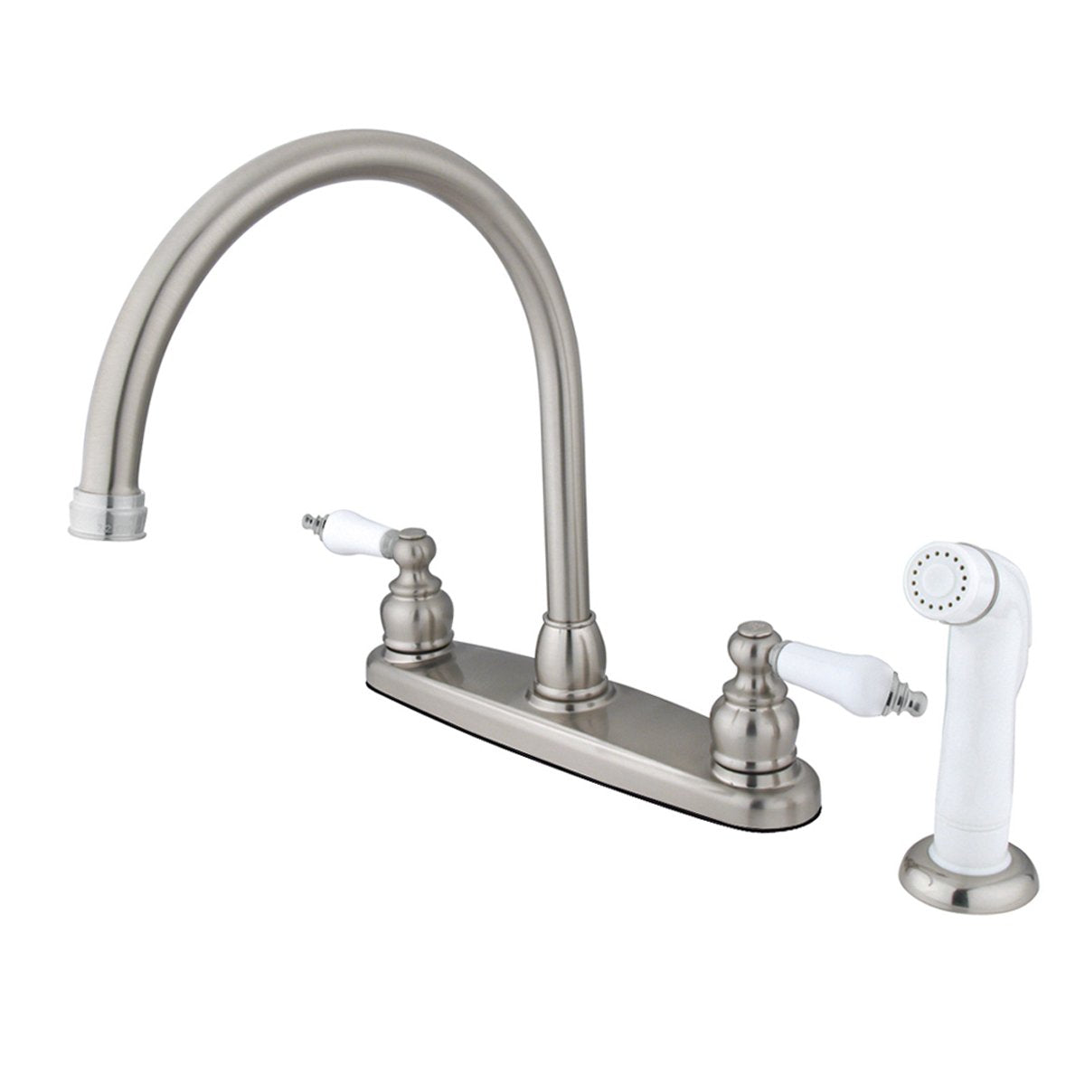 Kingston Brass Vintage Double Handle Goose Neck Kitchen Faucet with White Sprayer-Kitchen Faucets-Free Shipping-Directsinks.