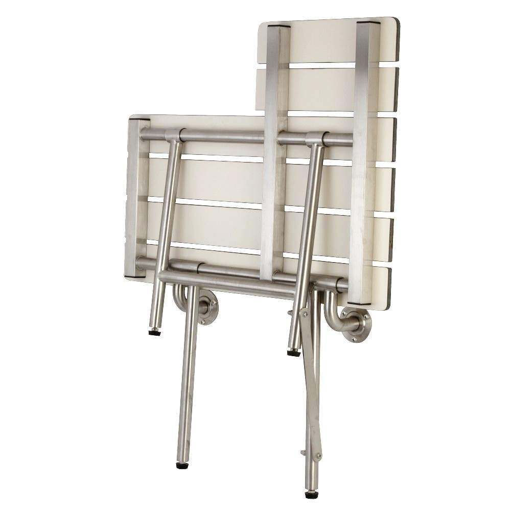 Kingston Brass 28"x21" Wall Mount Folded Shower Seat with Floor Support in Brushed Stainless Steel