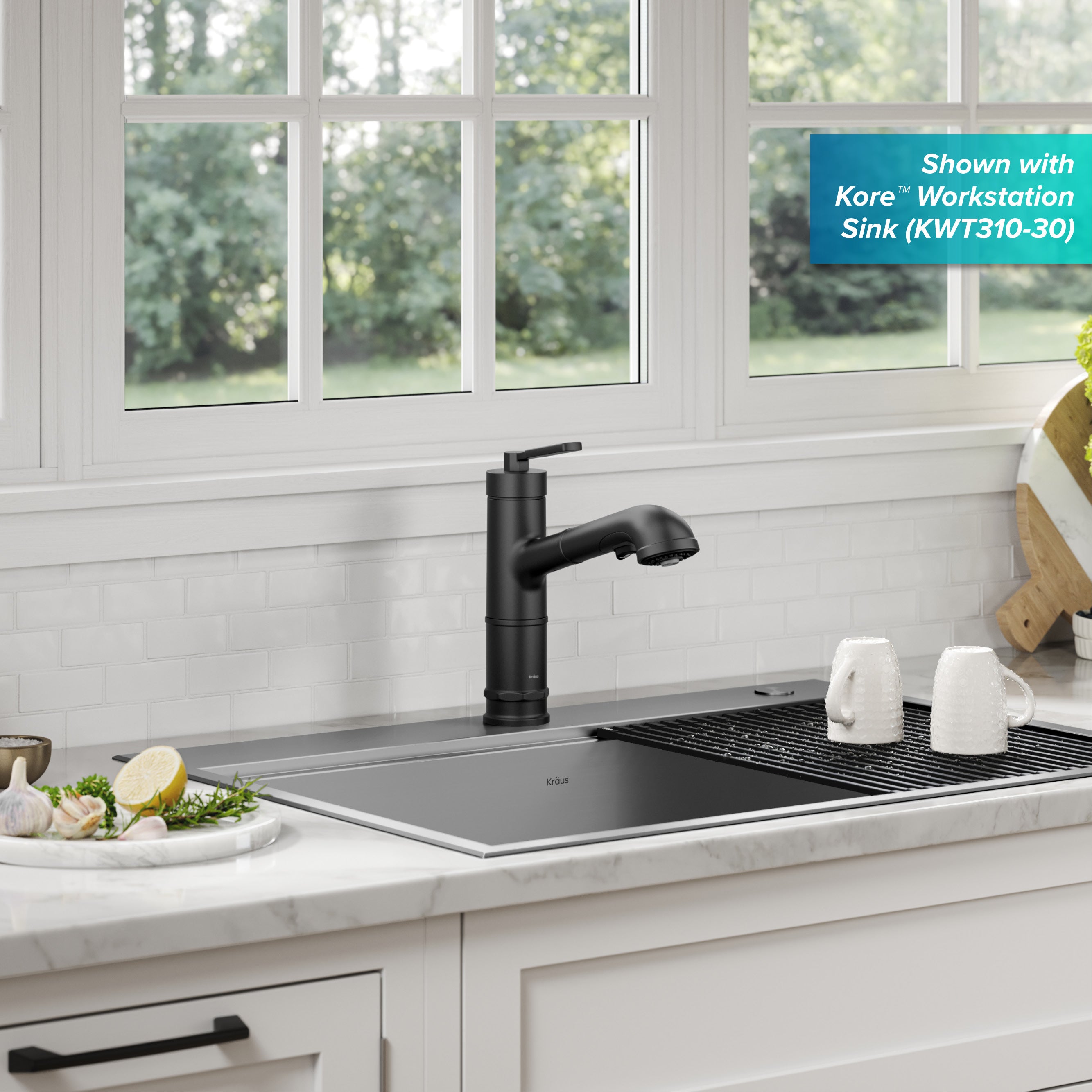 KRAUS Allyn Industrial Pull-Out Single Handle Kitchen Faucet in Matte Black