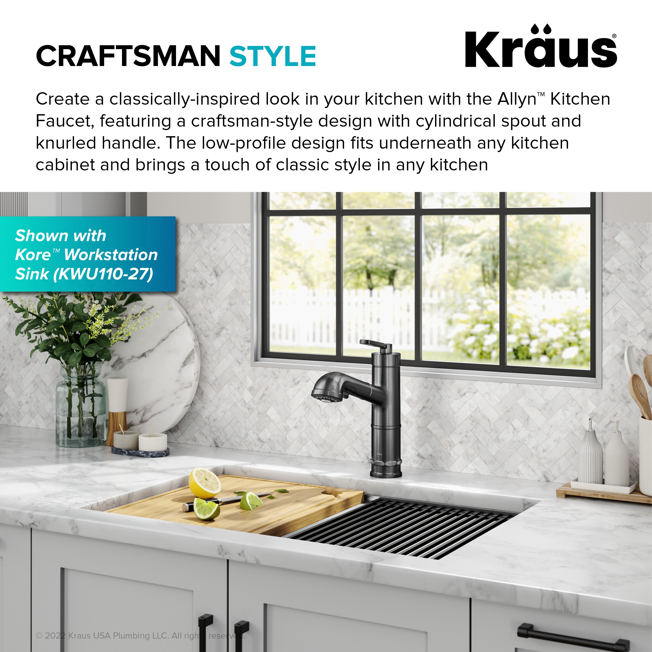 KRAUS Allyn Industrial Pull-Out Single Handle Kitchen Faucet in Black Stainless