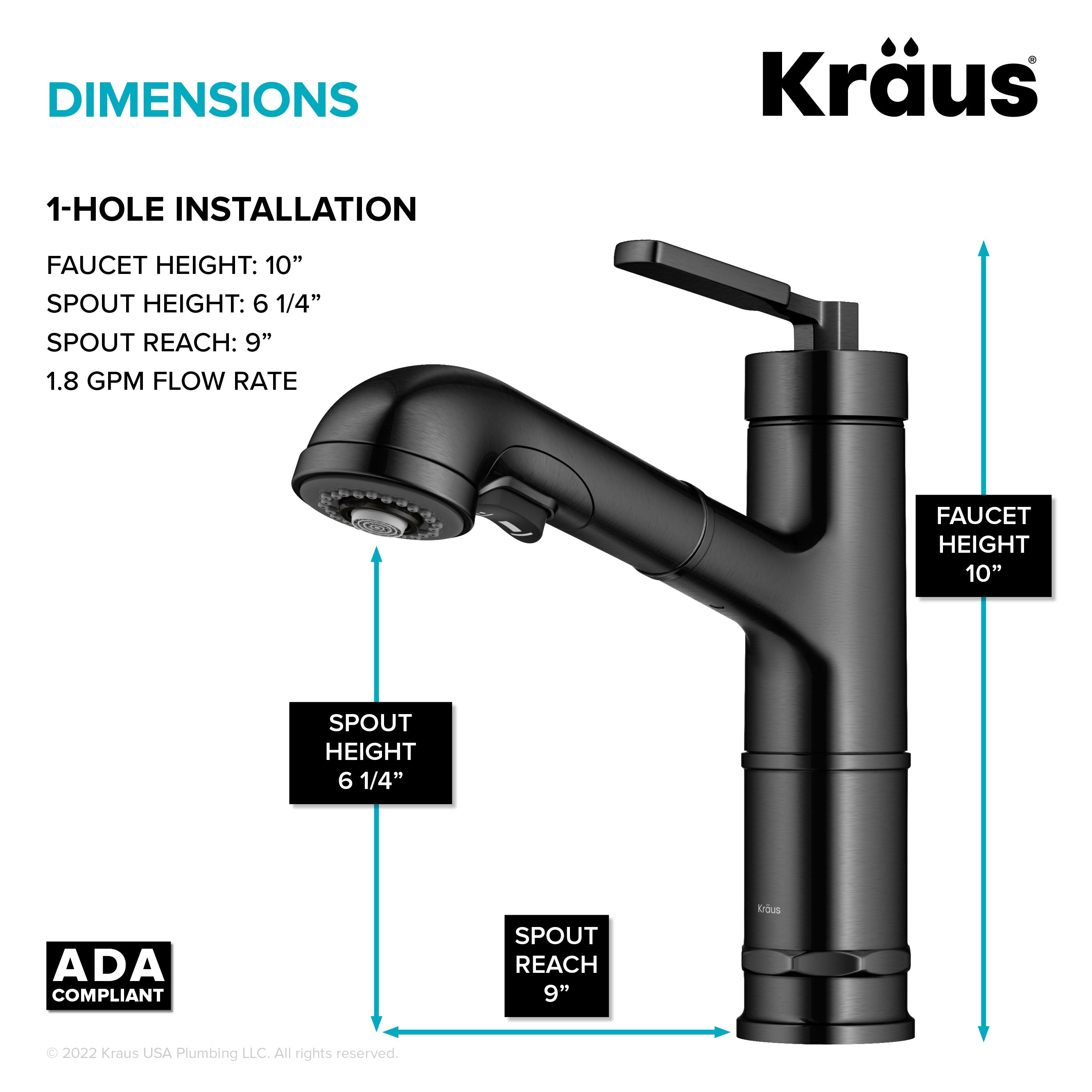 KRAUS Allyn Industrial Pull-Out Single Handle Kitchen Faucet in Black Stainless