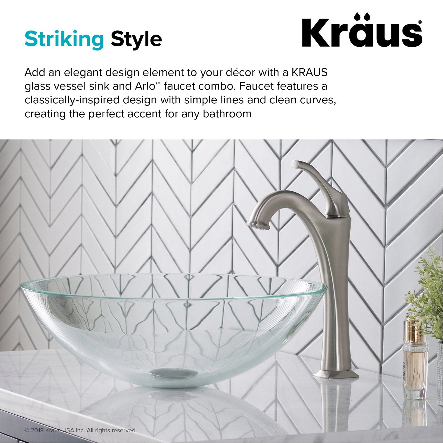 KRAUS 16 1/2-Inch Crystal Clear Glass Bathroom Vessel Sink and Arlo Faucet Combo Set with Pop-Up Drain-Bathroom Sinks & Faucet Combos-DirectSinks