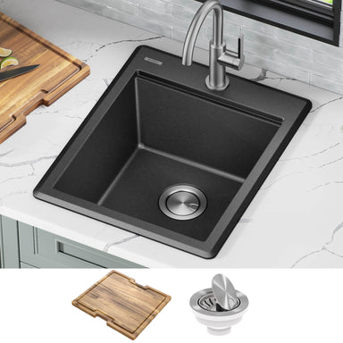 KRAUS 18” Drop-In Granite Composite Workstation Kitchen Bar Sink in Metallic Black-DirectSinks