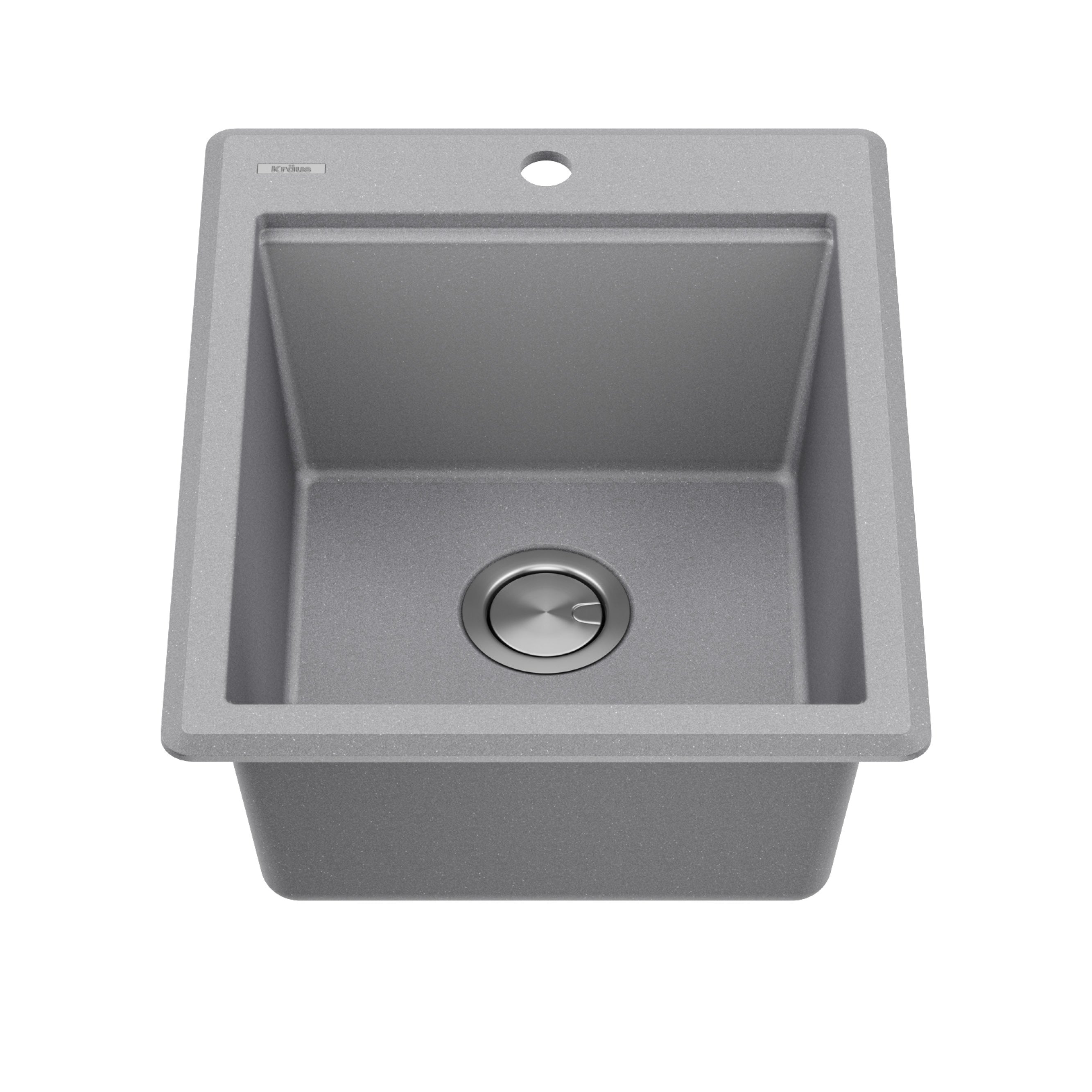 KRAUS 18” Drop-In Granite Composite Workstation Kitchen Bar Sink in Metallic Grey-DirectSinks
