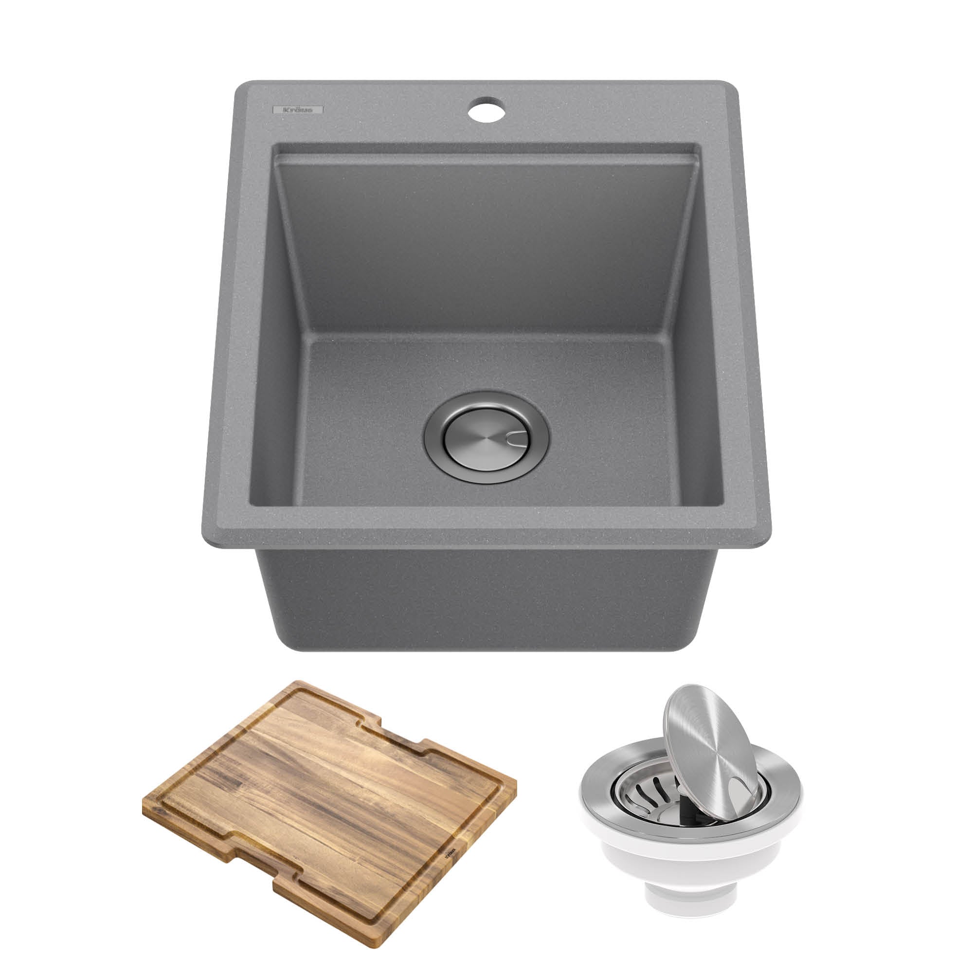 KRAUS 18” Drop-In Granite Composite Workstation Kitchen Bar Sink in Metallic Grey-DirectSinks