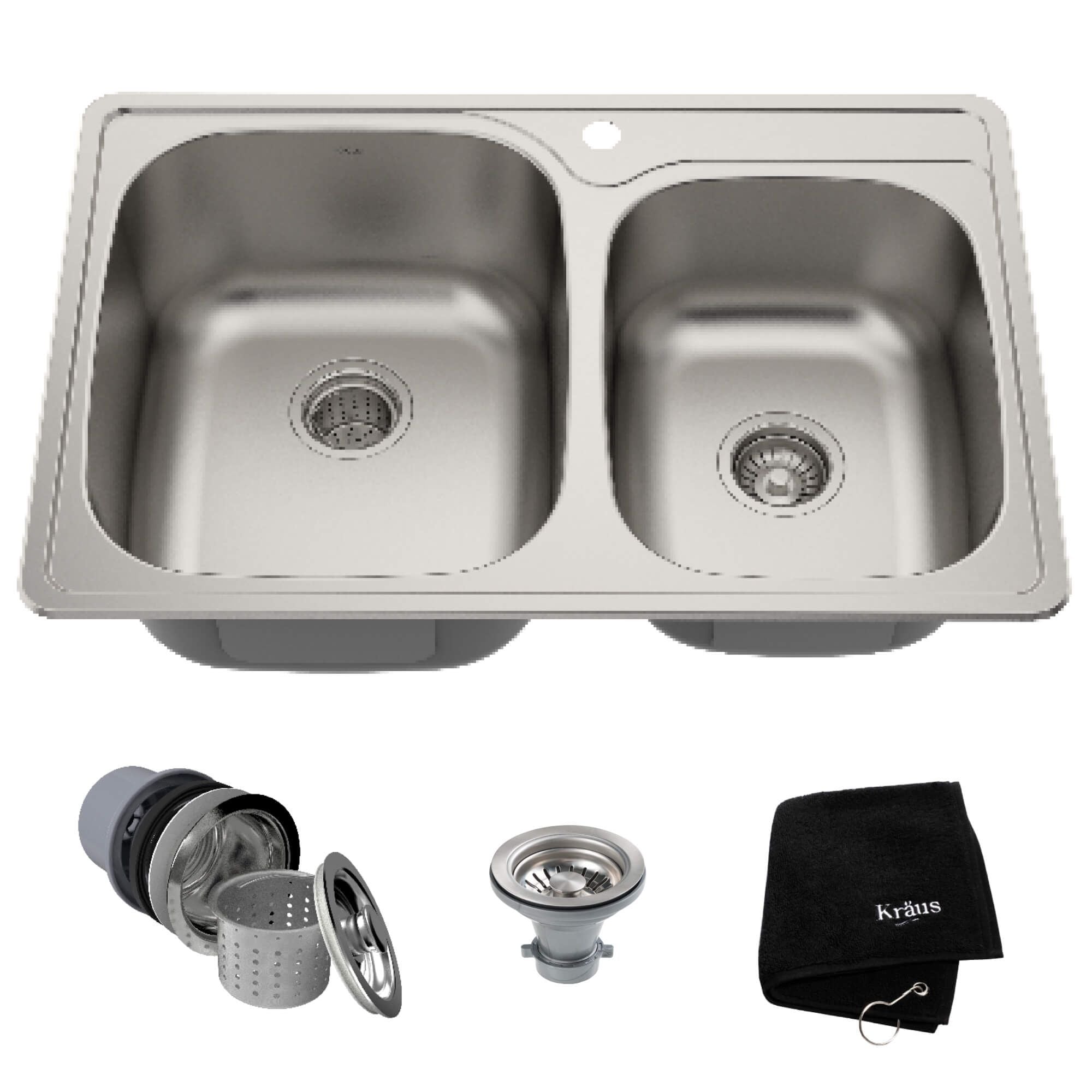 KRAUS 33 Inch Topmount 60/40 Double Bowl 18 Gauge Stainless Steel Kitchen Sink with NoiseDefendÃ€žSoundproofing-Kitchen Sinks-KRAUS