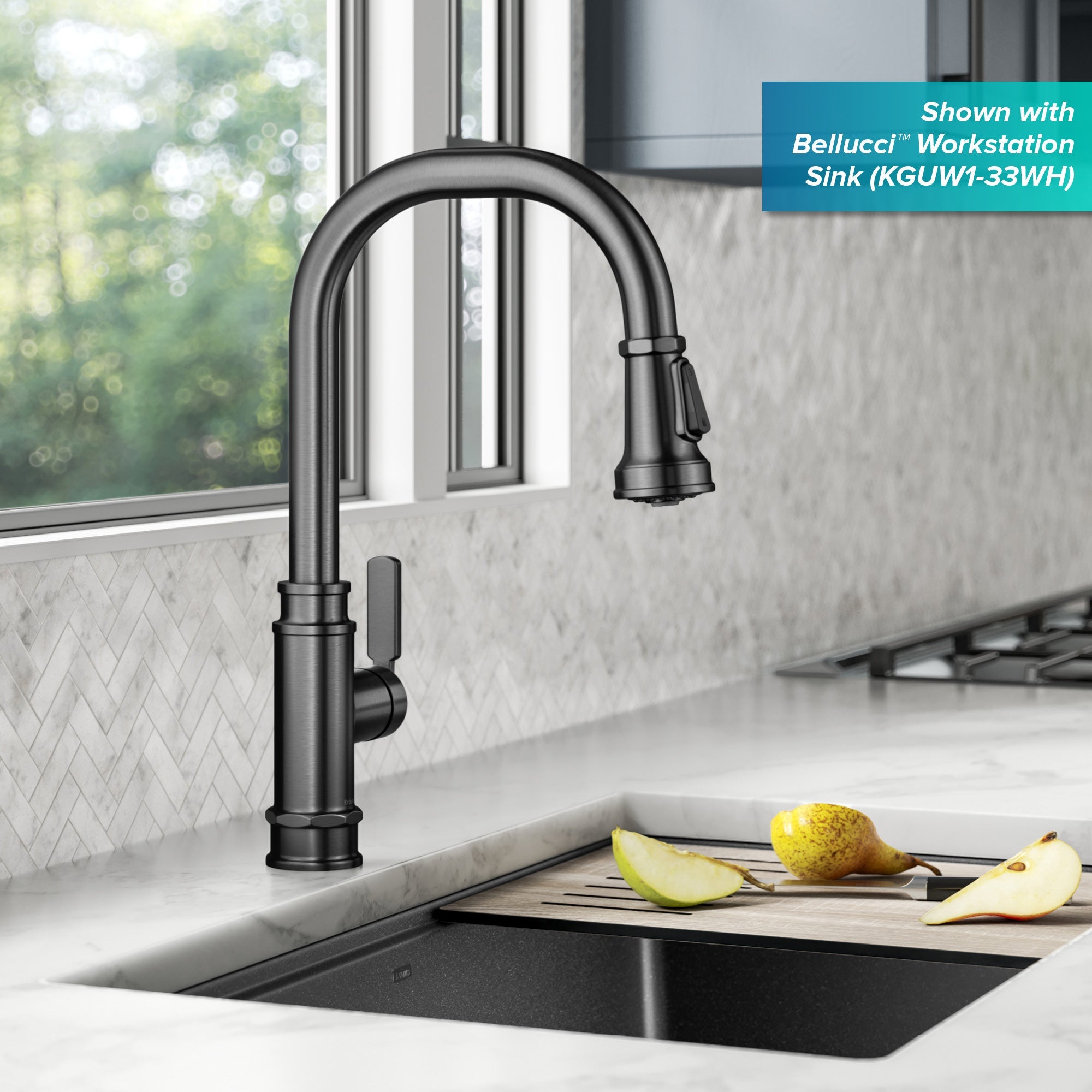 KRAUS Allyn Industrial Pull-Down Kitchen Faucet in Spot-Free Black Stainless Steel-Kitchen Faucets-DirectSinks