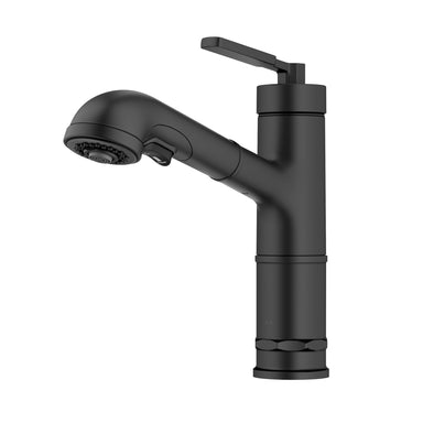 KRAUS Allyn Industrial Pull-Out Single Handle Kitchen Faucet in Matte Black-Kitchen Faucets-DirectSinks