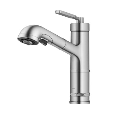 KRAUS Allyn Industrial Pull-Out Single Handle Kitchen Faucet in Spot-Free Stainless Steel-Kitchen Faucets-DirectSinks