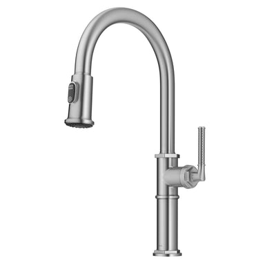 KRAUS Allyn Nut & Bolt Diamond Cut Spot Free Stainless Kitchen Faucet-Kitchen Faucets-DirectSinks