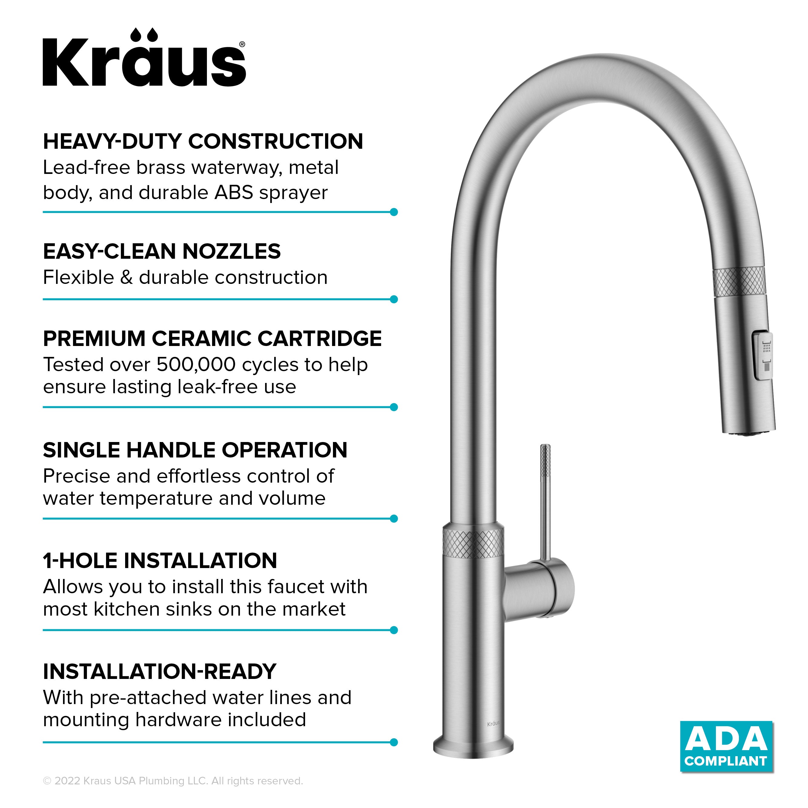 KRAUS Allyn Stainless Single Handle Kitchen Faucet with Diamond Cut-Kitchen Faucets-DirectSinks