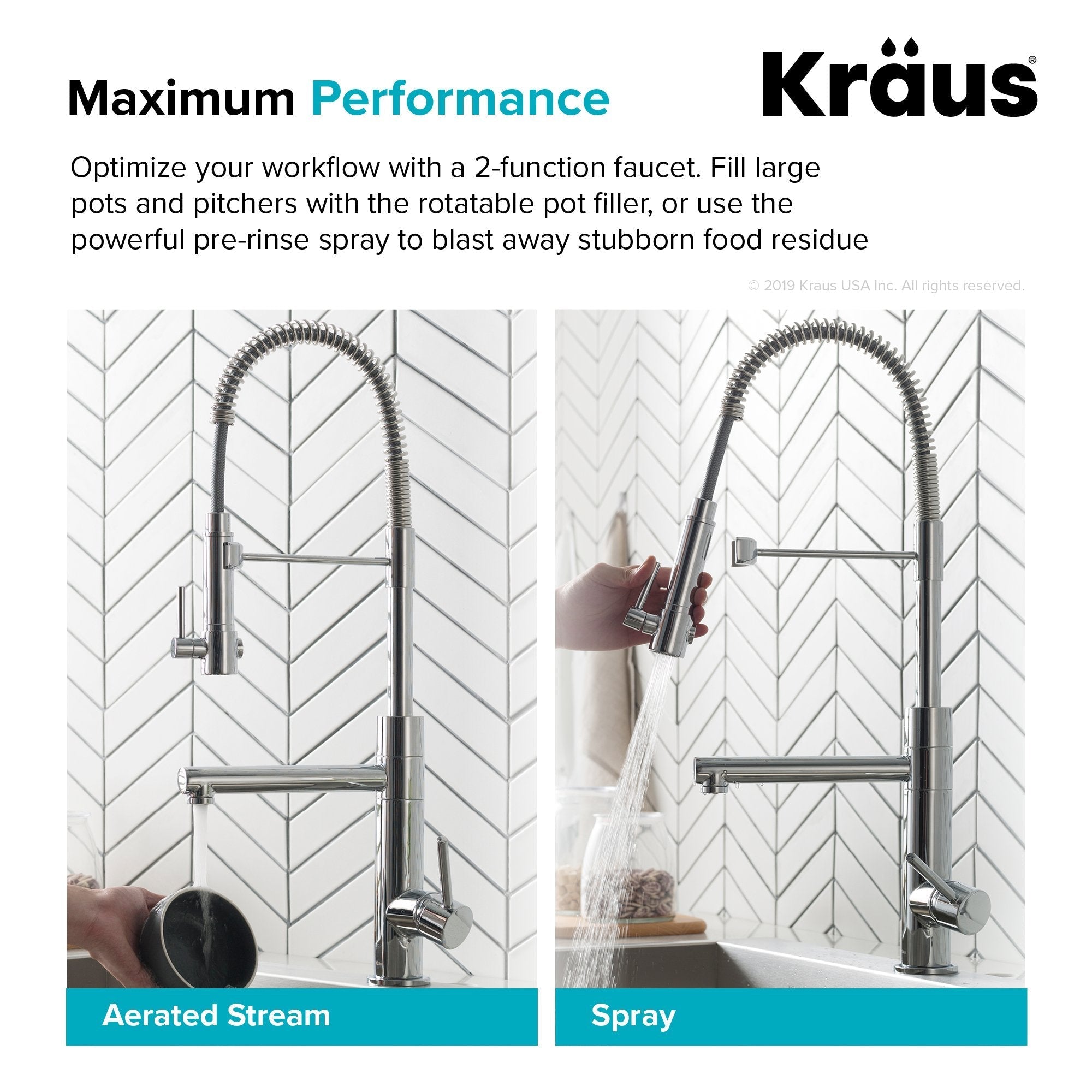 KRAUS Artec Pro 2-Function Commercial Style Pre-Rinse Kitchen Faucet in Black Stainless/Brushed Gold KPF-1603SBBG | DirectSinks