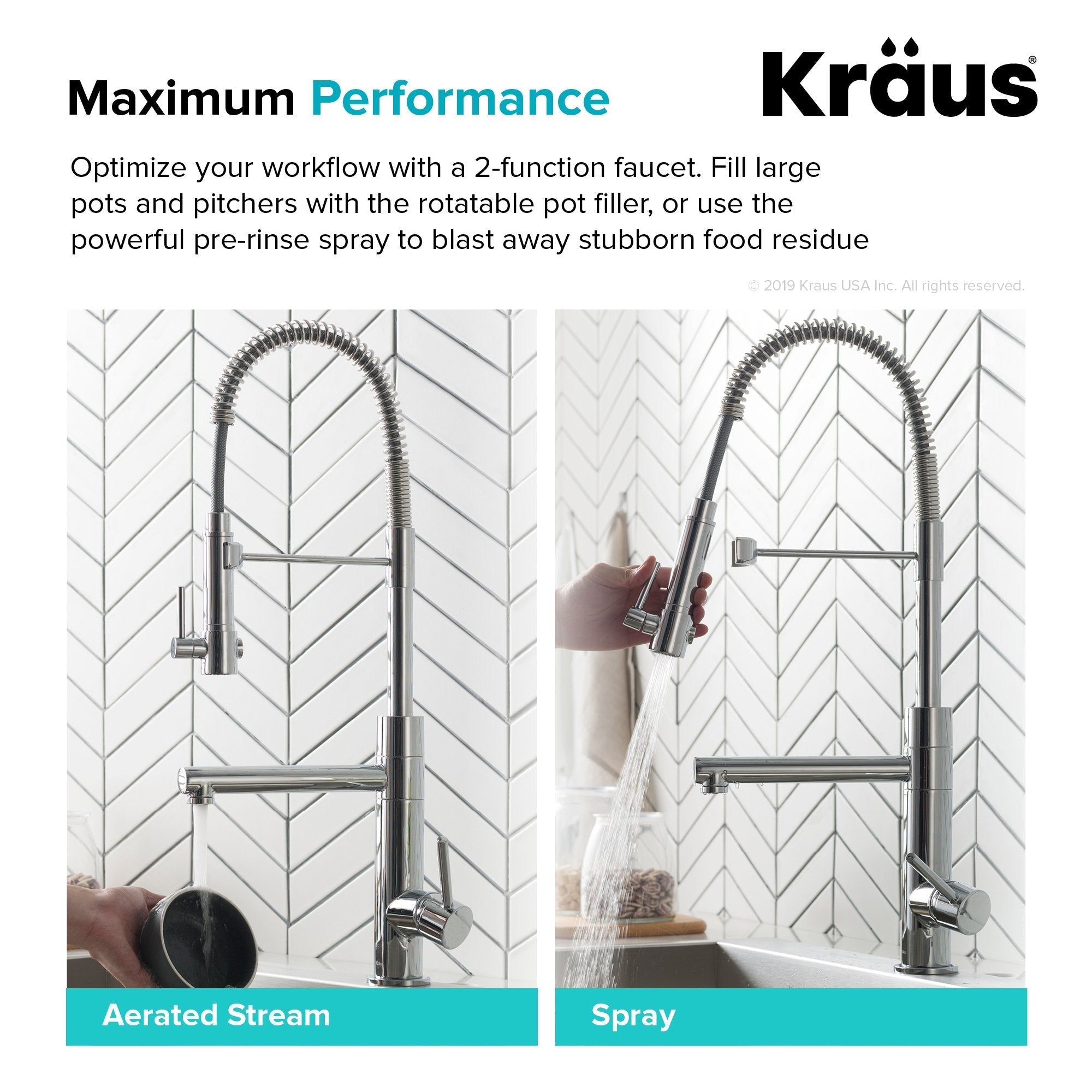 KRAUS Artec Pro 2-Function Commercial Style Pre-Rinse Kitchen Faucet in Brushed Gold KPF-1603BG | DirectSinks