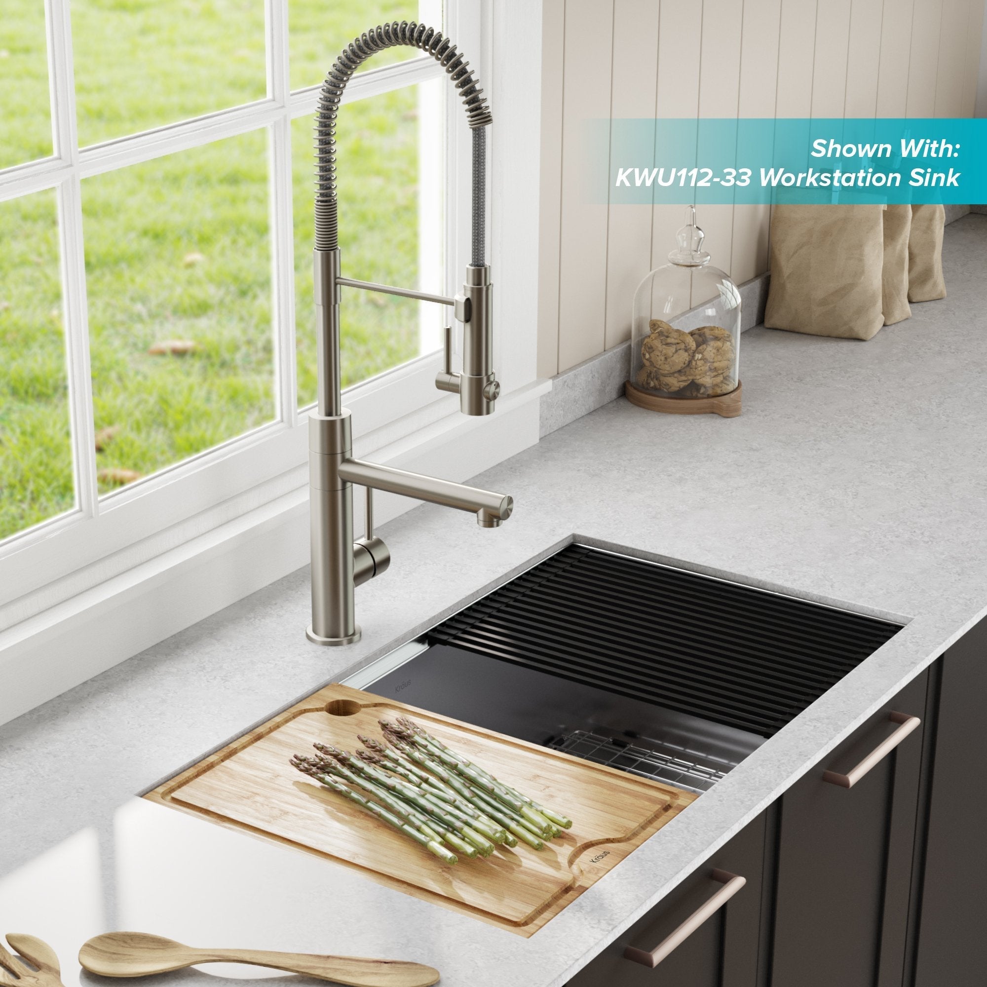 KRAUS Artec Pro 2-Function Commercial Style Pre-Rinse Kitchen Faucet with Soap Dispenser in Spot Free Stainless Steel KPF-1603SFS-KSD-32SFS | DirectSinks