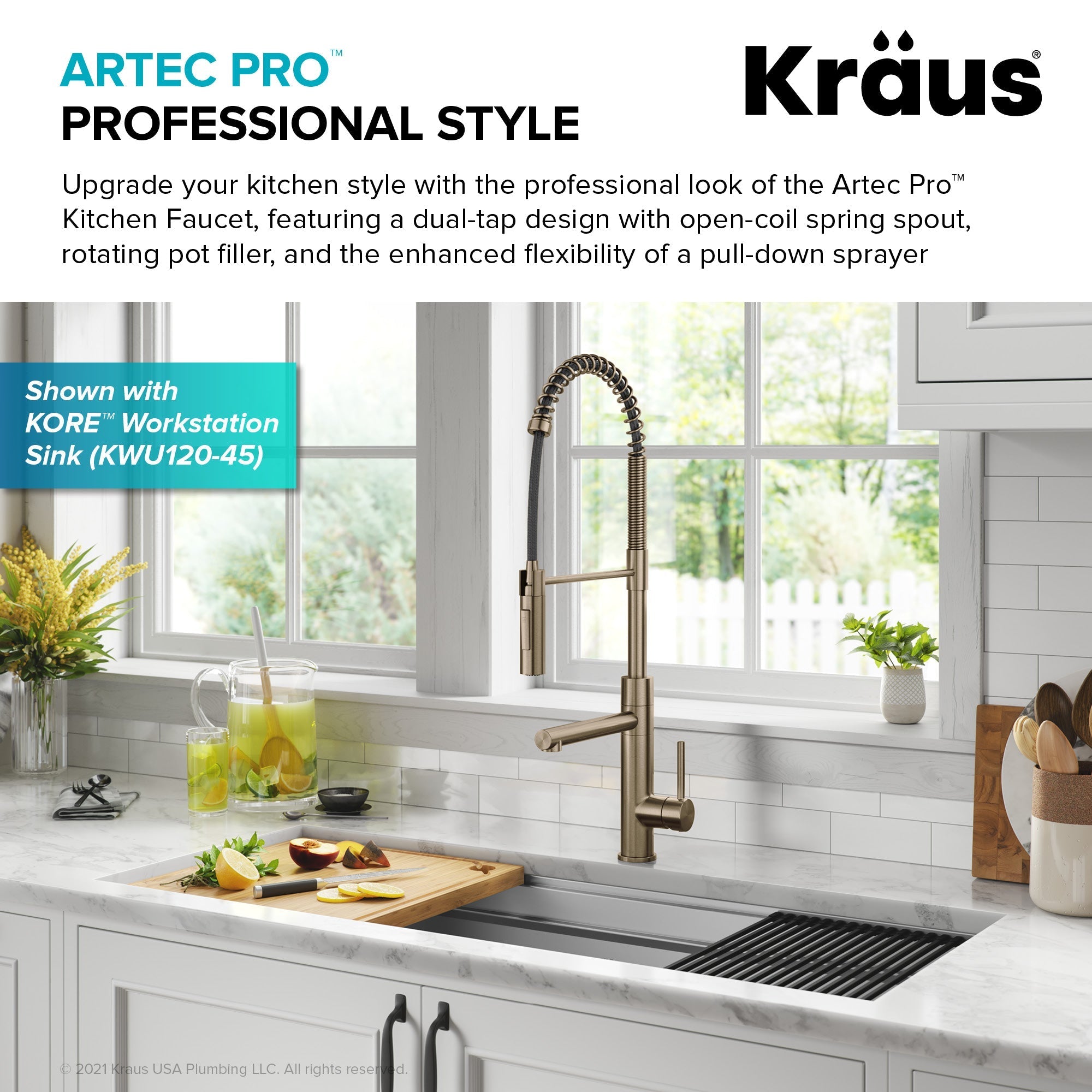 KRAUS Artec Pro Commercial Style Single Handle Kitchen Faucet with Pot Filler in Spot Free Antique Champagne Bronze-Kitchen Faucets-DirectSinks