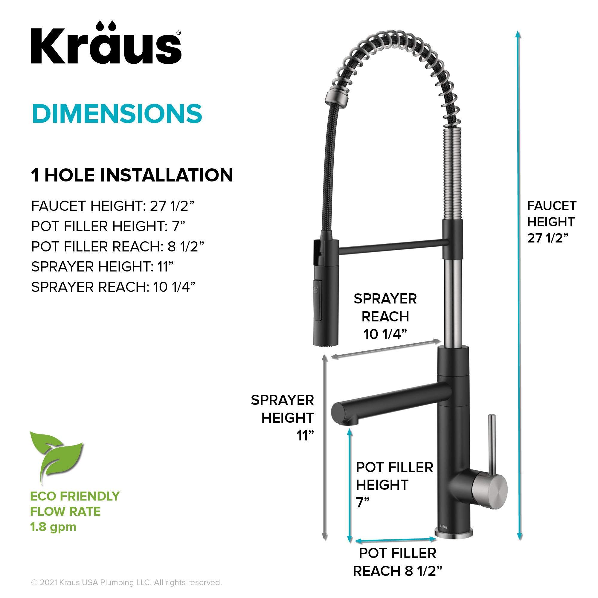 KRAUS Artec Pro Commercial Style Single Handle Kitchen Faucet with Pot Filler in Spot Free Stainless Steel / Matte Black-Kitchen Faucets-DirectSinks