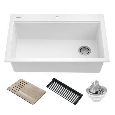 KRAUS Bellucci Workstation 33" Drop-In Granite Composite Kitchen Sink in White with Accessories-Kitchen Sinks-KRAUS