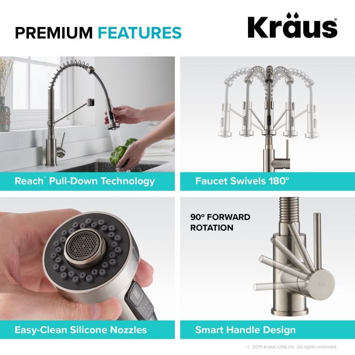 KRAUS Bolden 18-Inch Commercial Kitchen Faucet with Pull-Down Sprayhead in Brushed Brass & Matte Black-Kitchen Faucets-DirectSinks