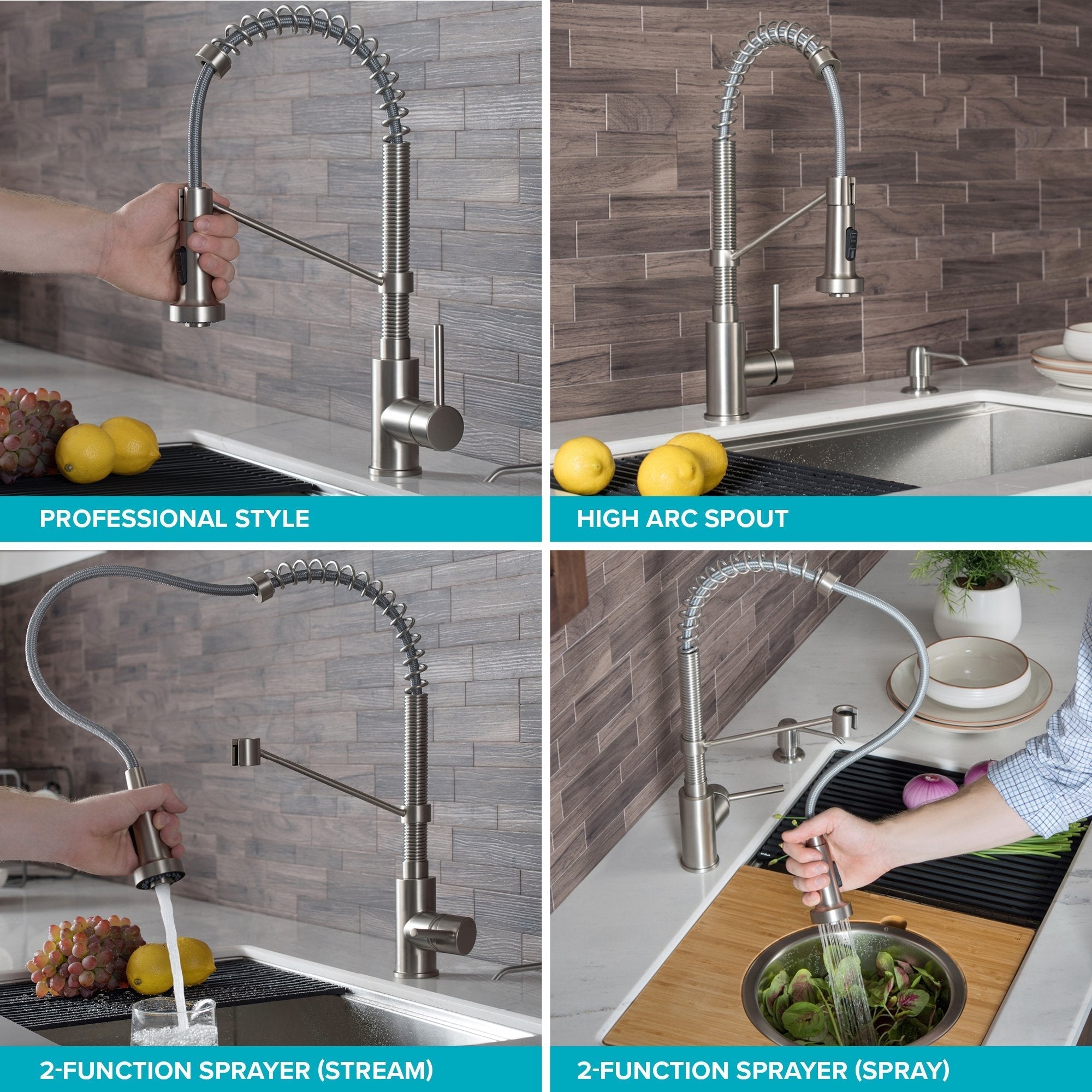 KRAUS Bolden Commercial Style Pull-Down Kitchen Faucet and Purita Water Filter Faucet Combo in Spot Free Antique Champagne Bronze KPF-1610-FF-100SFACB | DirectSinks