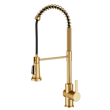 KRAUS Britt Commercial Style Pull-Down Single Handle Kitchen Faucet in Brushed Brass-Kitchen Faucets-DirectSinks