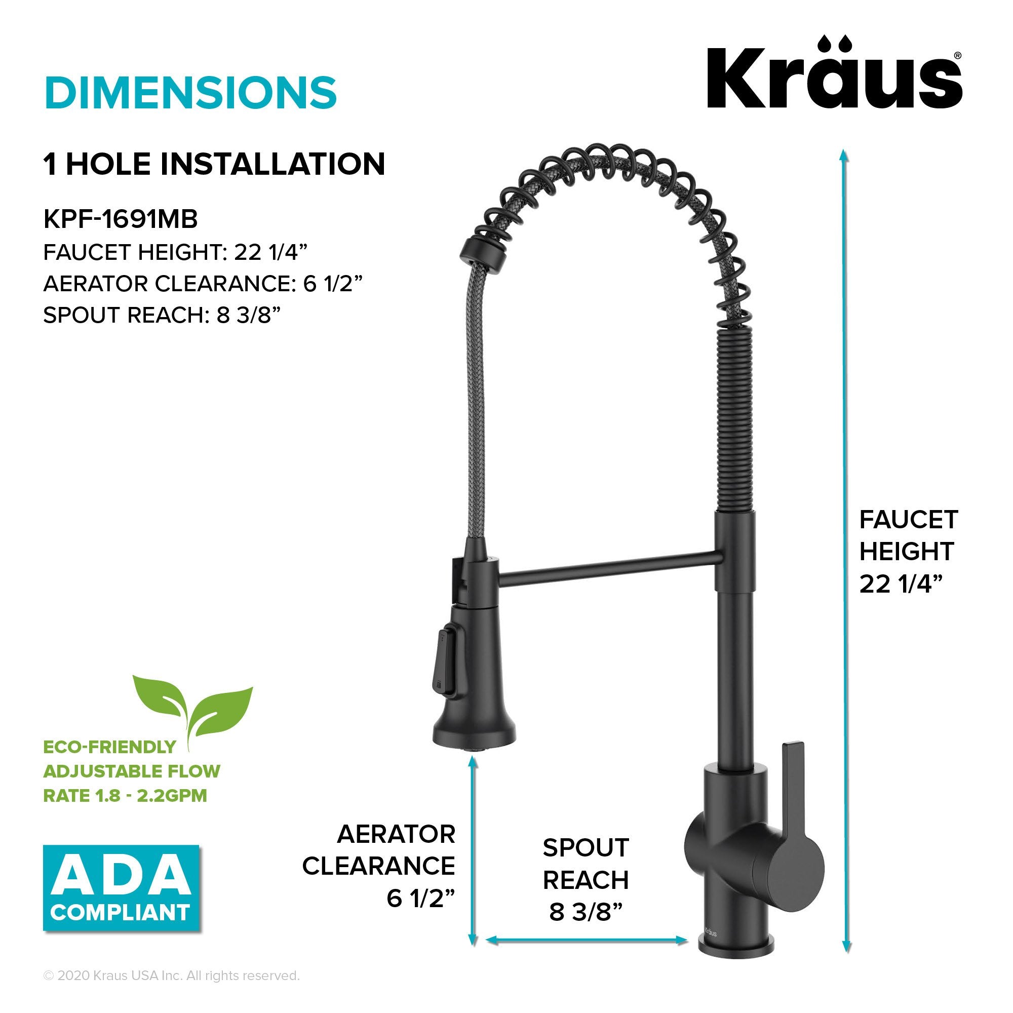 KRAUS Britt Commercial Style Pull-Down Single Handle Kitchen Faucet in Matte Black KPF-1691MB | DirectSinks