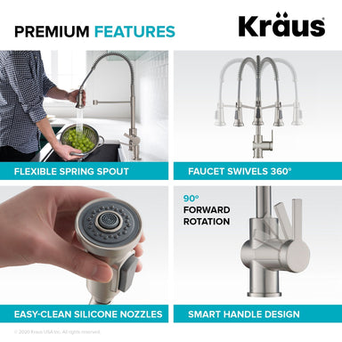 KRAUS Britt Commercial Style Pull-Down Single Handle Kitchen Faucet in Matte Black & Spot Free Black Stainless Steel-Kitchen Faucets-DirectSinks