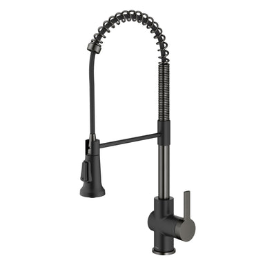 KRAUS Britt Commercial Style Pull-Down Single Handle Kitchen Faucet in Matte Black & Spot Free Black Stainless Steel-Kitchen Faucets-DirectSinks