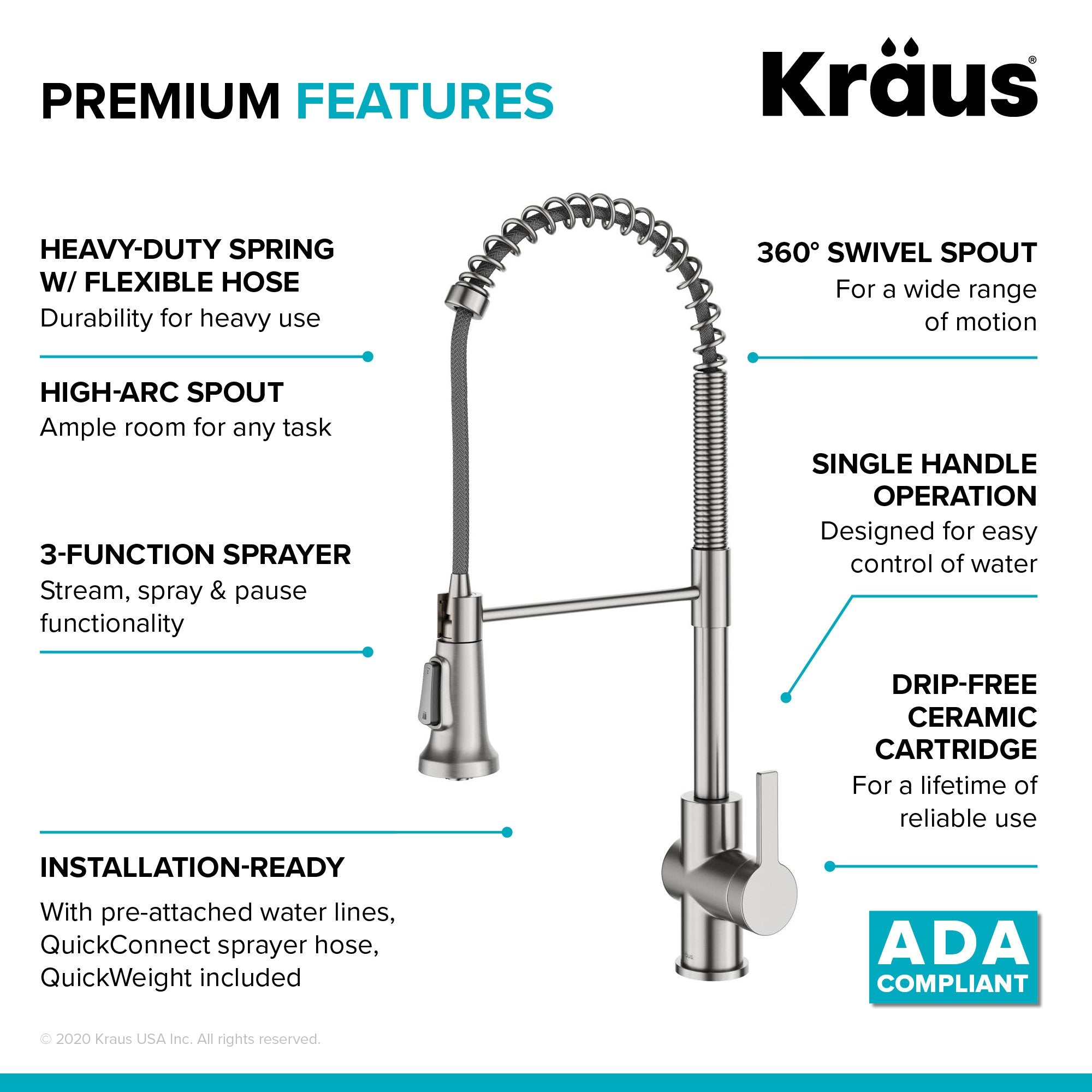 KRAUS Britt Commercial Style Pull-Down Single Handle Kitchen Faucet in Spot Free Stainless Steel KPF-1691SFS | DirectSinks