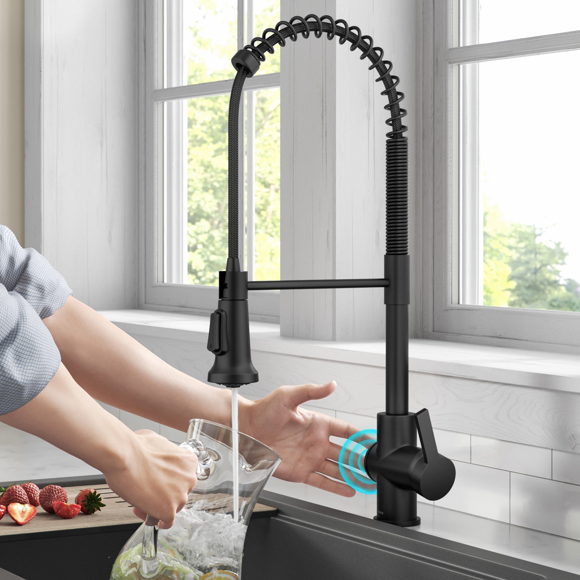 KRAUS Britt Touchless Pull-Down Single Handle Faucet in Matte Black-Kitchen Faucets-DirectSinks