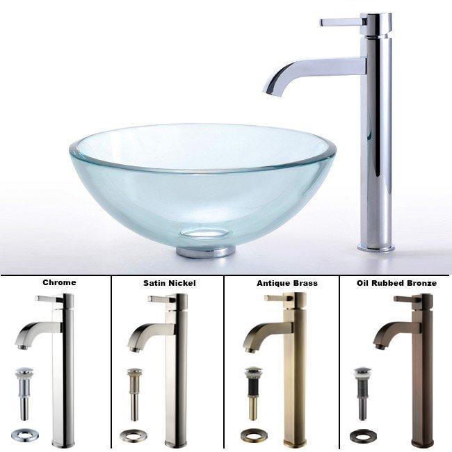 Kraus Clear 14" Glass Vessel Sink and Ramus Faucet-DirectSinks
