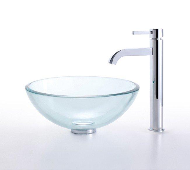 Kraus Clear 14" Glass Vessel Sink and Ramus Faucet-KRAUS-DirectSinks