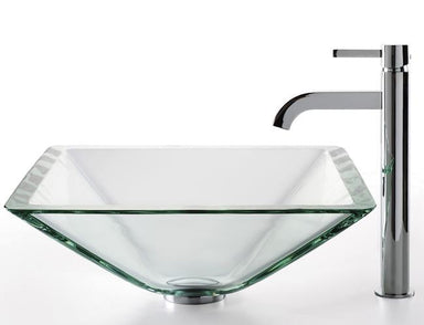 Kraus Clear Aquamarine Glass Vessel Sink and Ramus Faucet-KRAUS-DirectSinks
