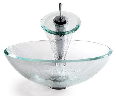 Kraus Clear Glass Vessel Sink and Waterfall Faucet-Bathroom Sinks & Faucet Combos-DirectSinks