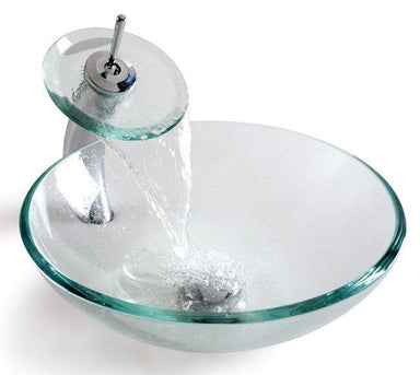 Kraus Clear Glass Vessel Sink and Waterfall Faucet-KRAUS-DirectSinks
