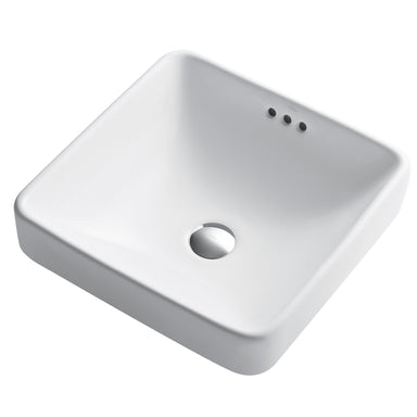 KRAUS Elavo Square Semi-Recessed Vessel White Porcelain Bathroom Sink with Overflow, 16 1/2 " (2-Pack)-Bathroom Sinks-DirectSinks
