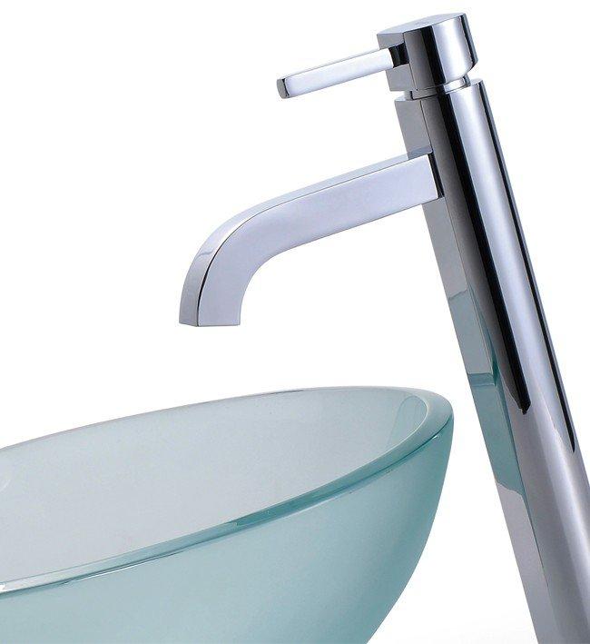 Kraus Frosted 14" Glass Vessel Sink and Ramus Faucet-DirectSinks