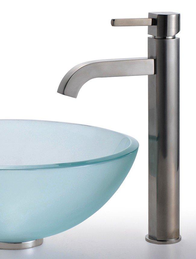 Kraus Frosted 14" Glass Vessel Sink and Ramus Faucet-KRAUS-DirectSinks