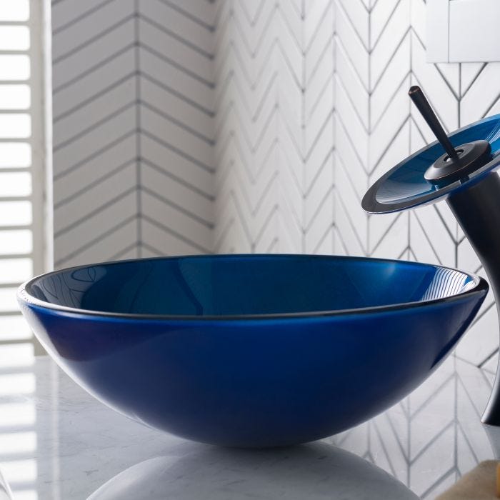 KRAUS Irruption Glass Vessel Sink in Blue-Bathroom Sinks-DirectSinks