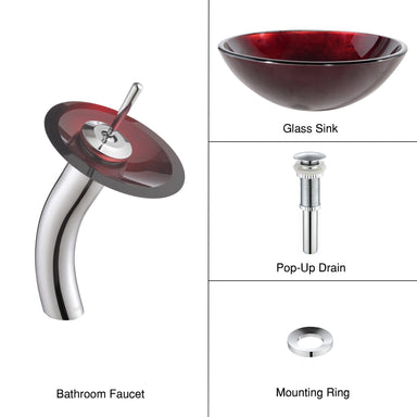 Kraus Irruption Red Glass Vessel Sink and Waterfall Faucet-Bathroom Sinks & Faucet Combos-DirectSinks