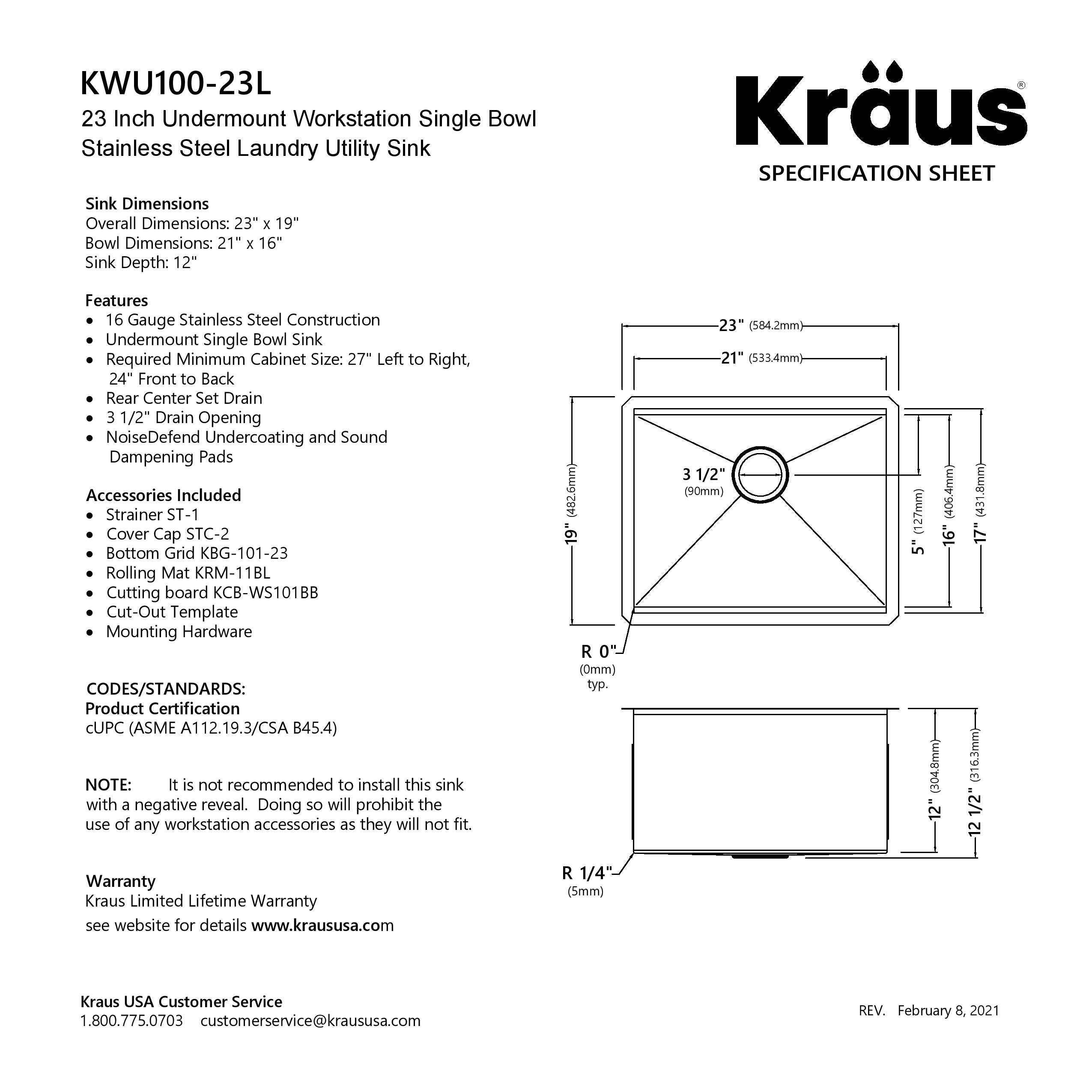KRAUS Kore 23" Undermount Workstation 16 Gauge Laundry Utility Sink with Accessories-Kitchen Sinks-DirectSinks
