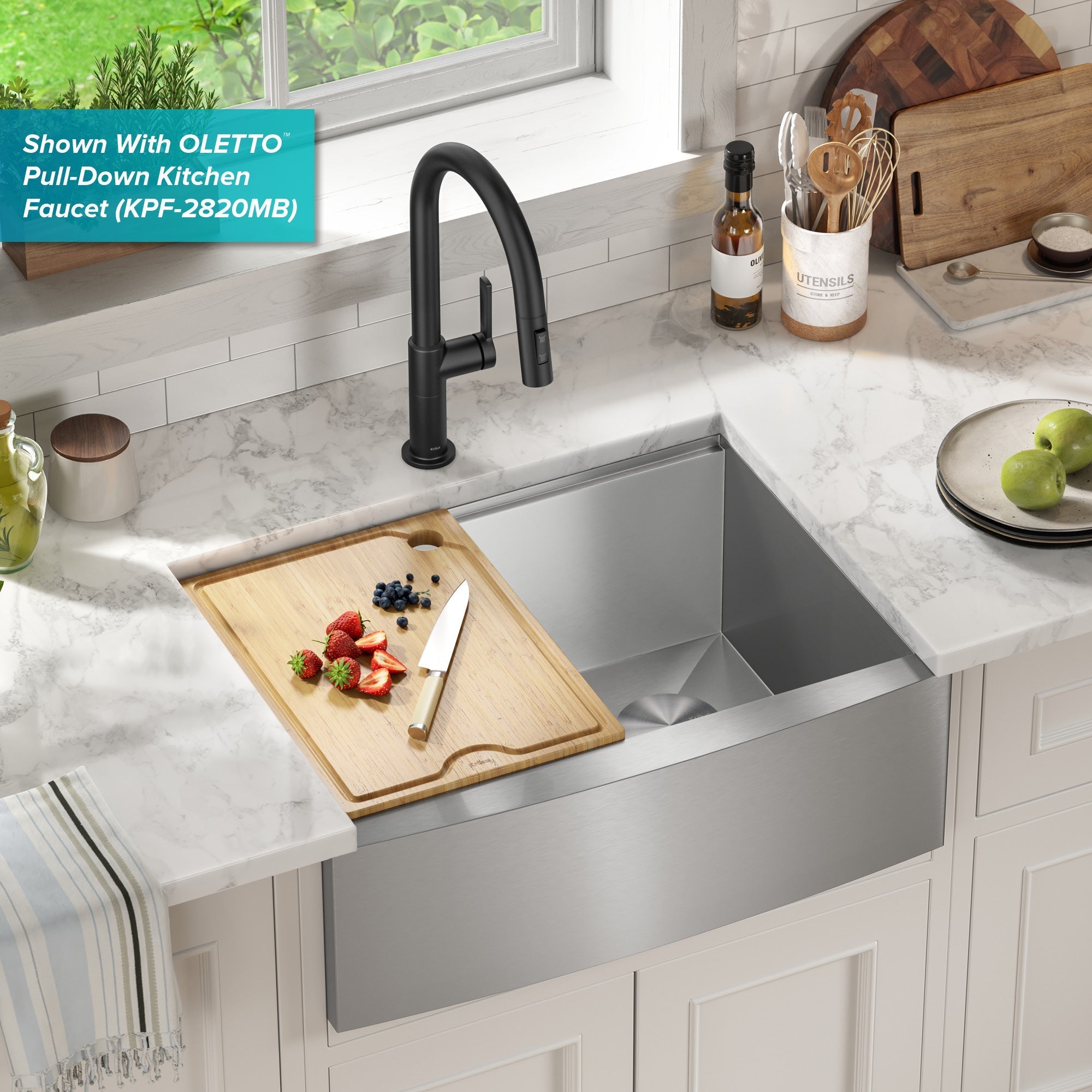 KRAUS Kore 27" Apron Front Workstation 16 Gauge Stainless Steel Kitchen Sink-Kitchen Sinks-DirectSinks